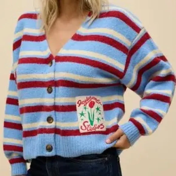 Daydreamer Stripe Boxy Knit in color Airey Blue Stripe NWT - Picture 1 of 6